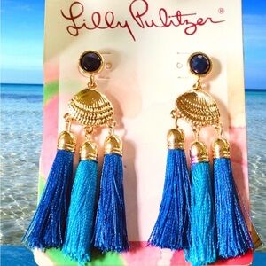 Lilly Pulitzer Gold and Blue Seaside Tassel Earrings